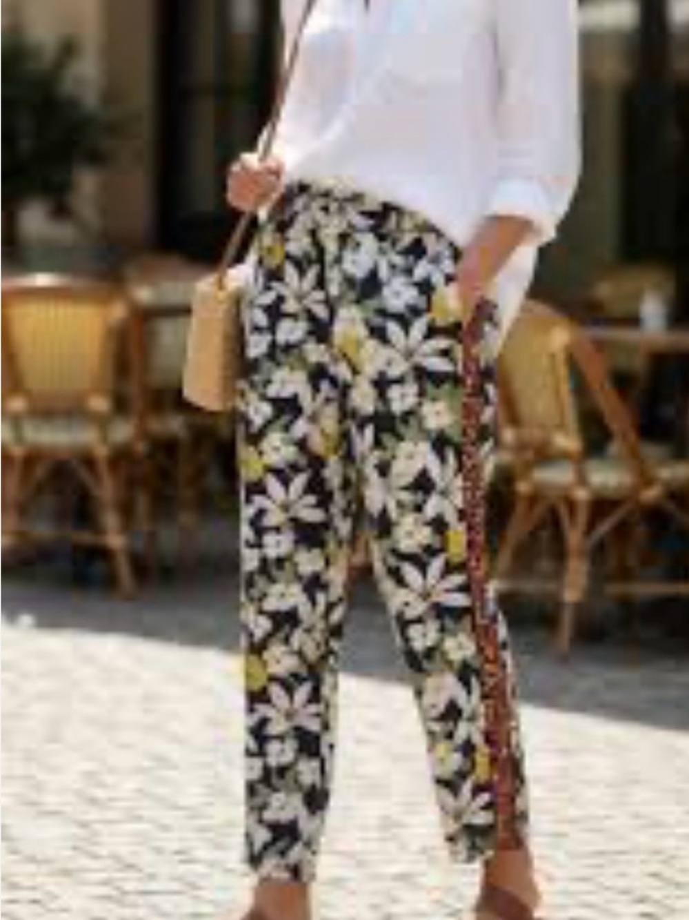 Zara Navy Floral Print Kids Pants with Side Trim